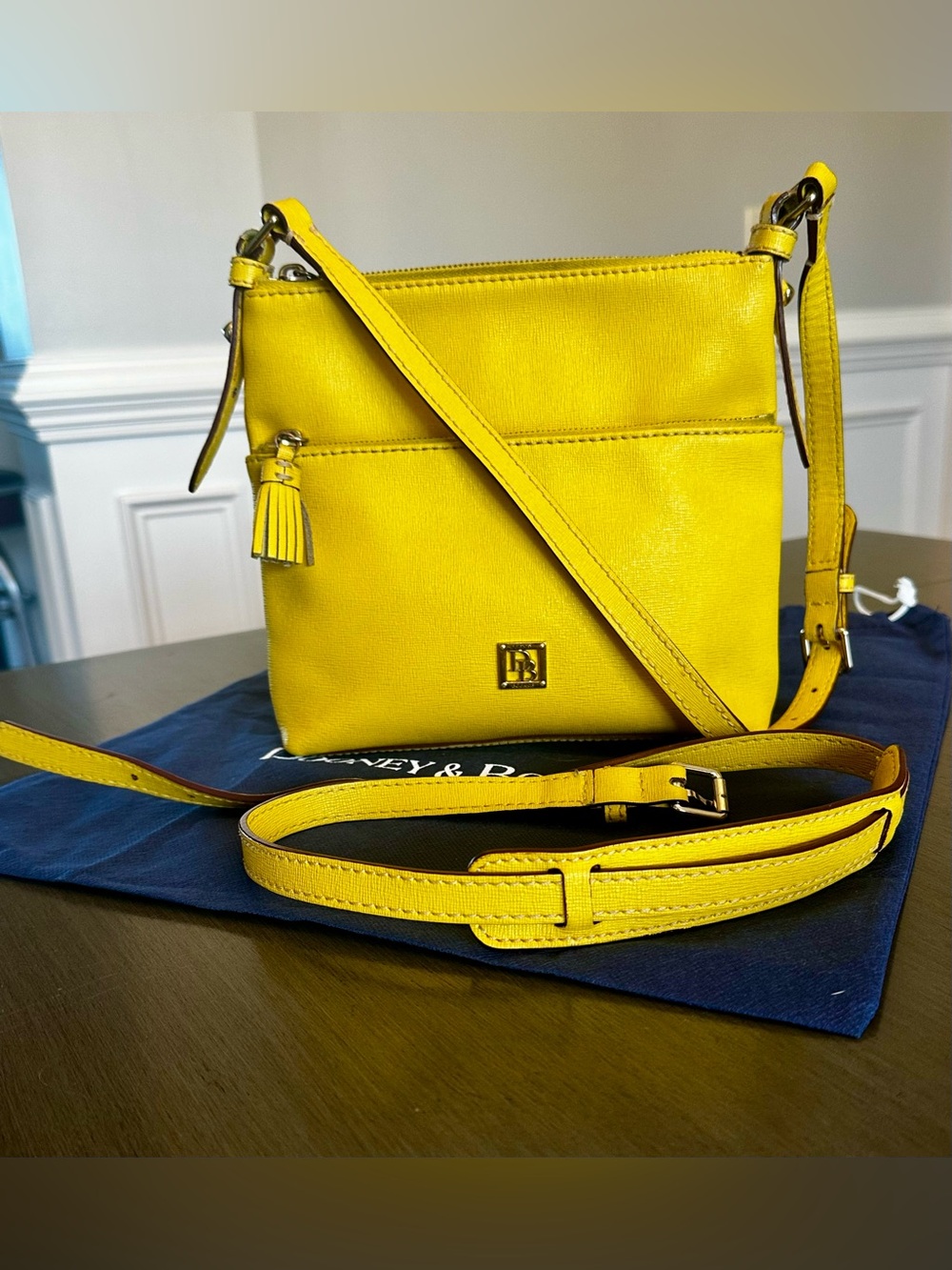 Dooney & Bourke Saffiano Double Zip Tassel Crossbody - Retired Dandelion Yellow